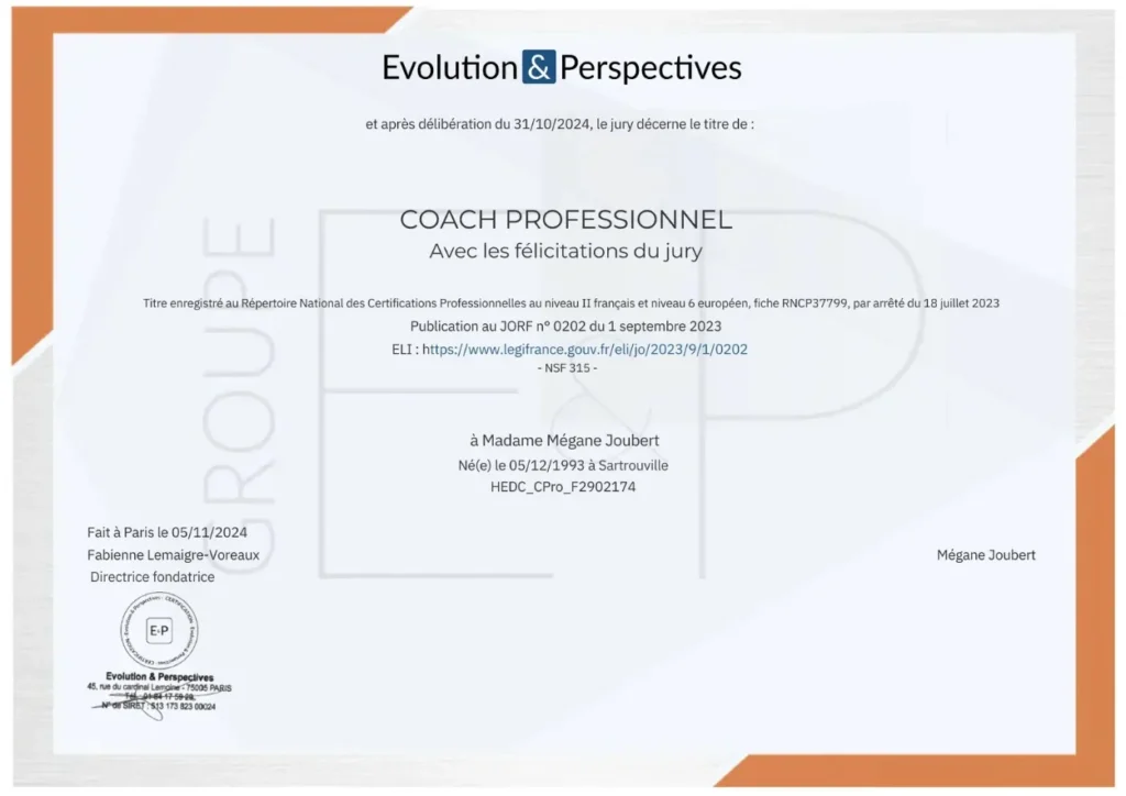 Certificat Coach Professionnel - Mégane JOUBERT